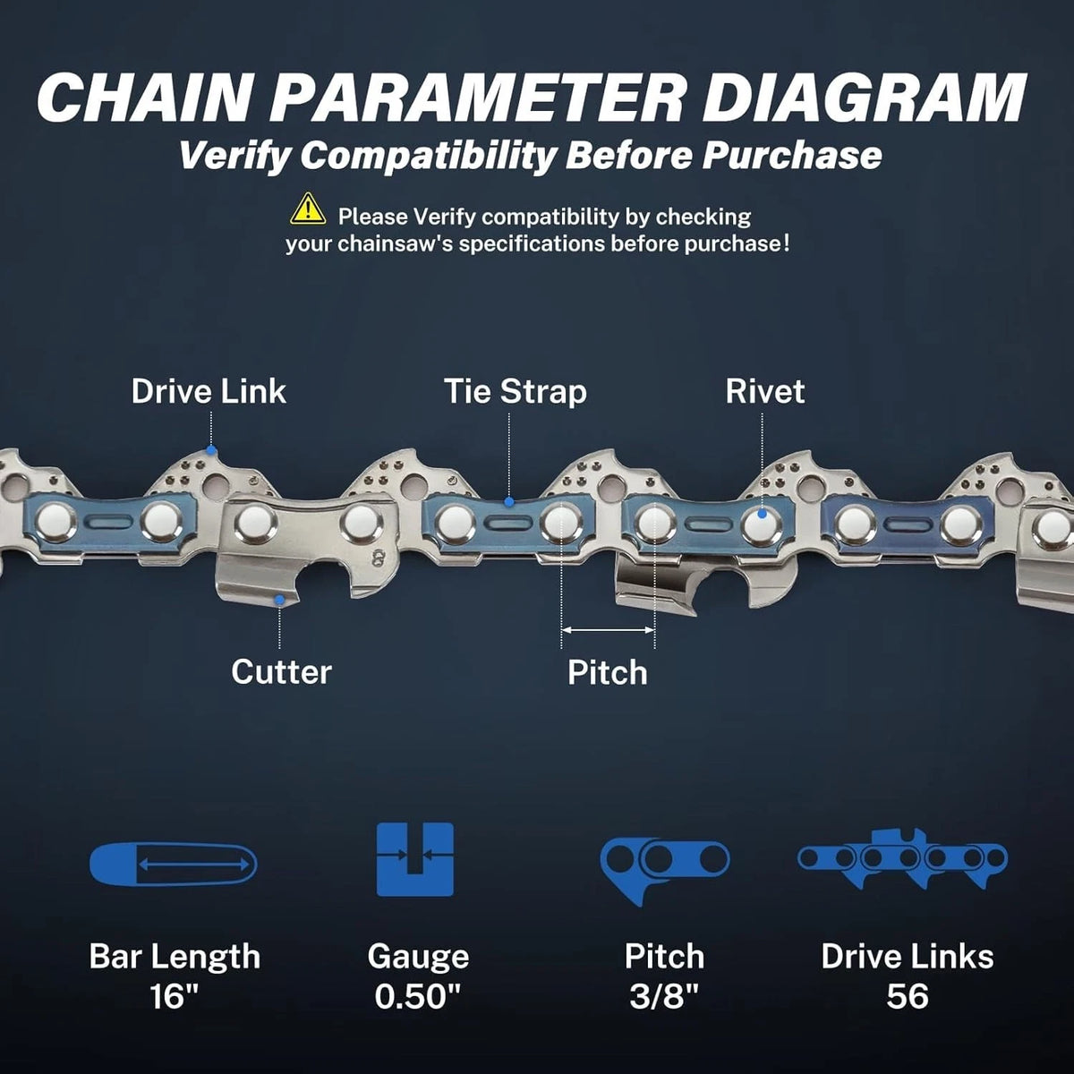 Set of 4 Durable 16 Inch Chainsaw Chains for Craftsman & Echo