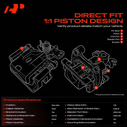 2X Rear Brake Calipers for Dodge Grand Caravan (2011–2020) 68144206AB, 68144207AB