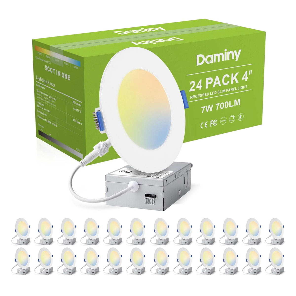 24 Pack 4 Inch LED Recessed Lighting with Junction Box, 5CCT