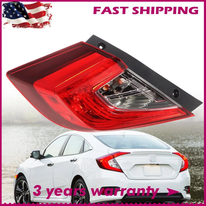 Tail Light Lamp Outer Left for Honda Civic 4-Door Sedan (2016–2021) 13970388, 33550TBAA01, HO2804110
