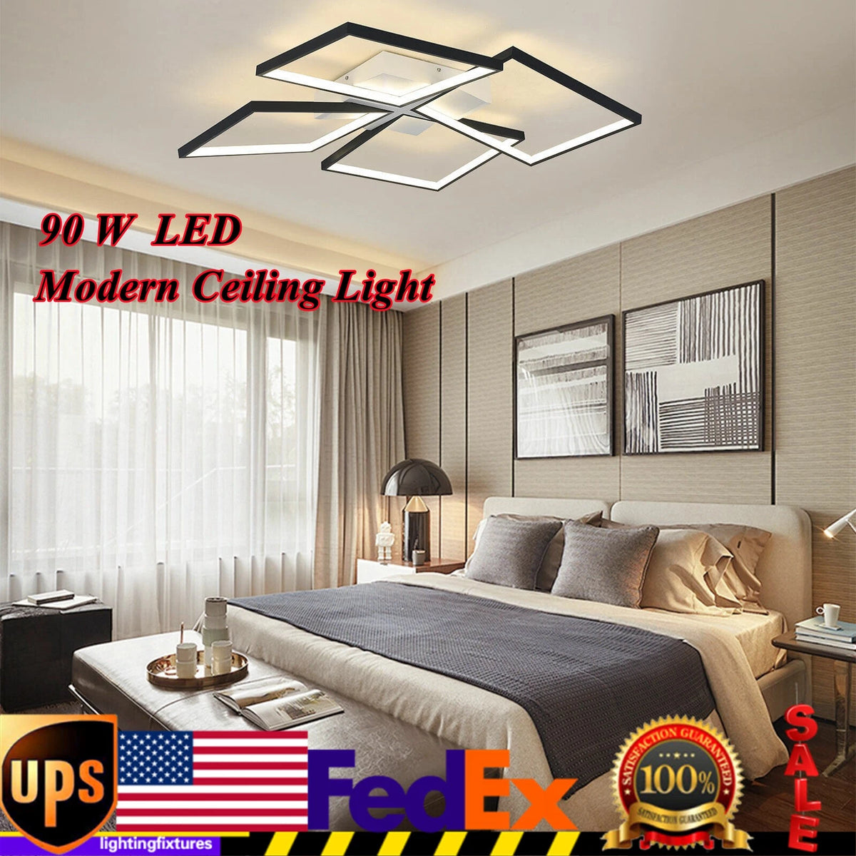 90W Dimmable Ceiling Light Pendant Lamp with Remote Control