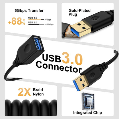 10FT USB 3.0 Extension Cable for USB-A Devices (No Specific Years)