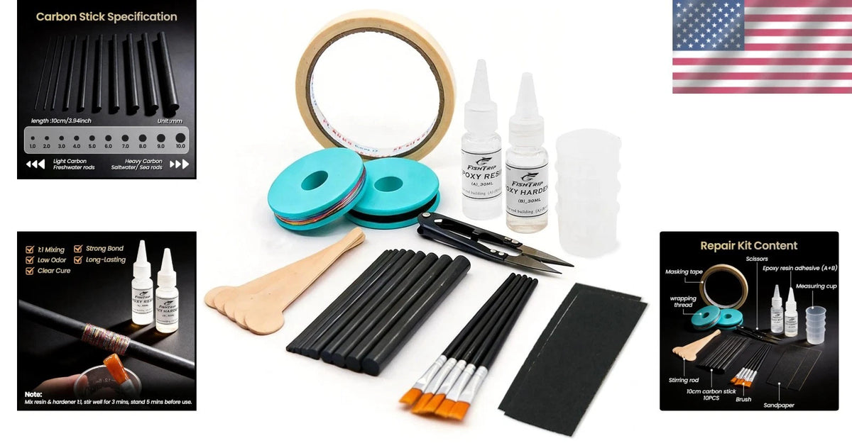 Complete Repair Kit for Fishing Rod (10 Carbon Fiber Sticks)