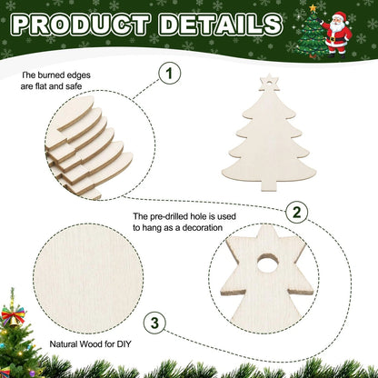 24Pcs Wooden Star Ornaments for DIY Christmas Tree Decorations