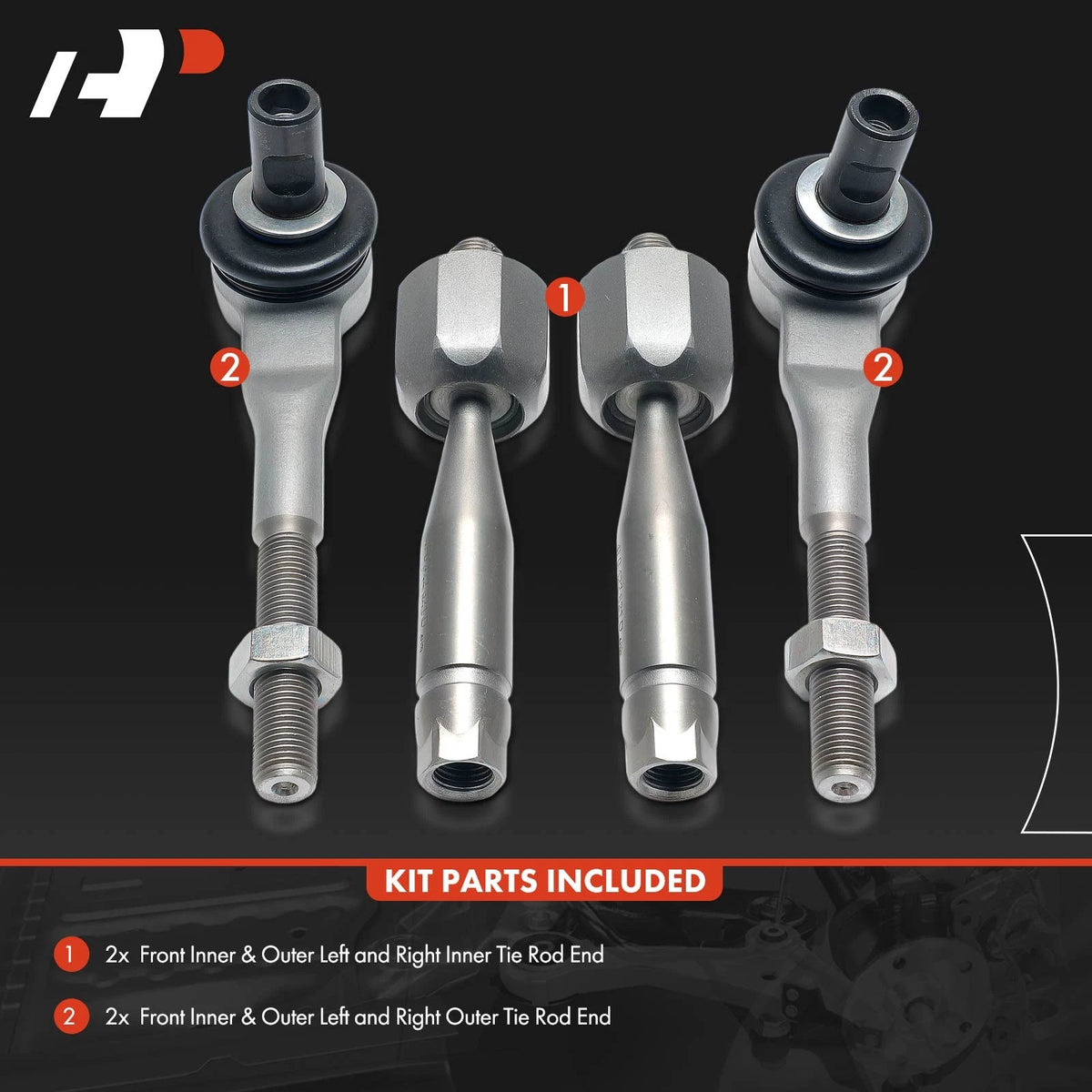 Set of 4 Front Inner & Outer Tie Rod Ends for Audi A6 A6 Quattro (2006–2011) - 4B0419811G, 4B0419811J, 4D0419811J, 4F0419811C