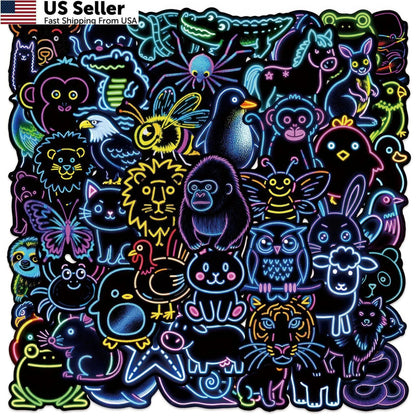 Neon Animal Stickers Pack - Waterproof Vinyl for Teens