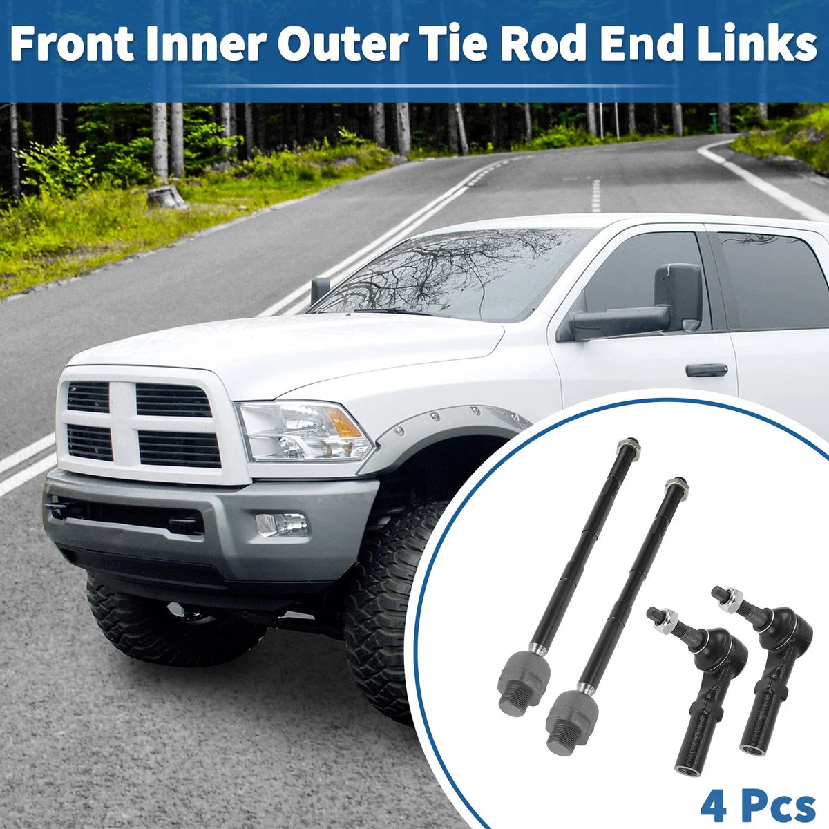 Set of 4 Front Inner Outer Tie Rod Ends for Dodge Ram 2500 (2003–2010)