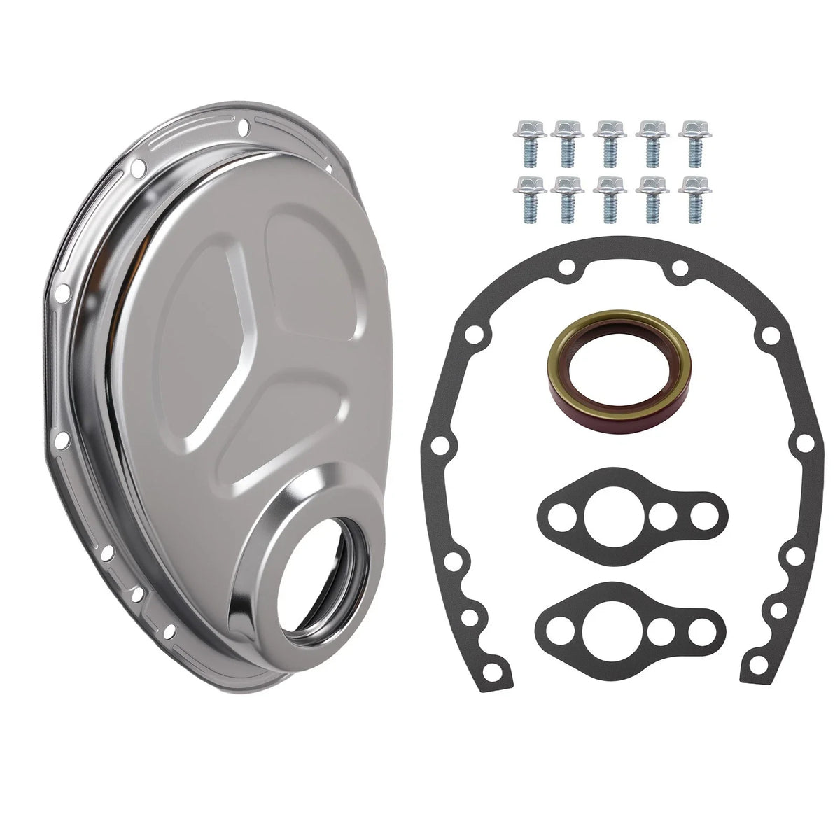 Chrome Timing Chain Cover for SB Chevy V8 SBC 283 327 350 383 400 (1958–1986)