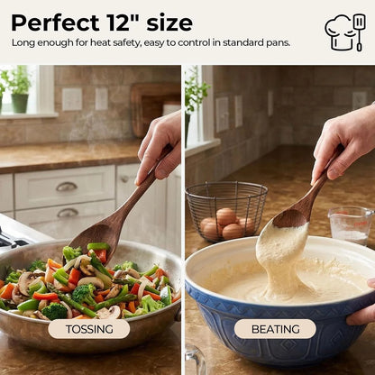 2X Wooden Cooking Spoons for Kitchen Utensil (12 Inch)
