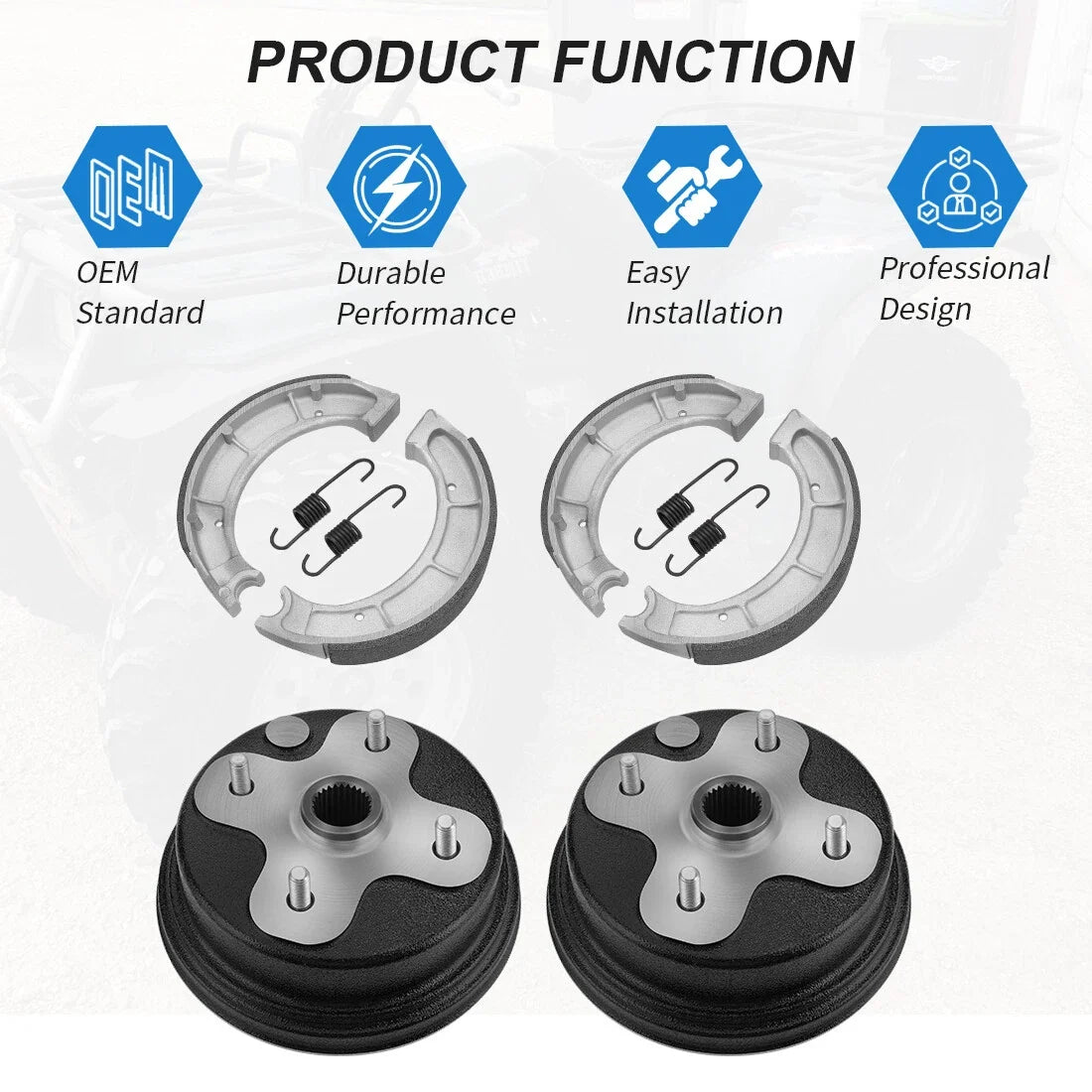Set of 2 Brake Drum Hub & Shoes for Yamaha Timberwolf 250 (1991–1998)