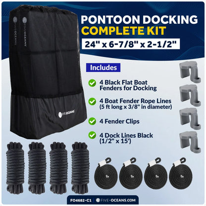 4-Pack Black Flat Boat Fender Kit 24" x 6-7/8" x 2-1/2"