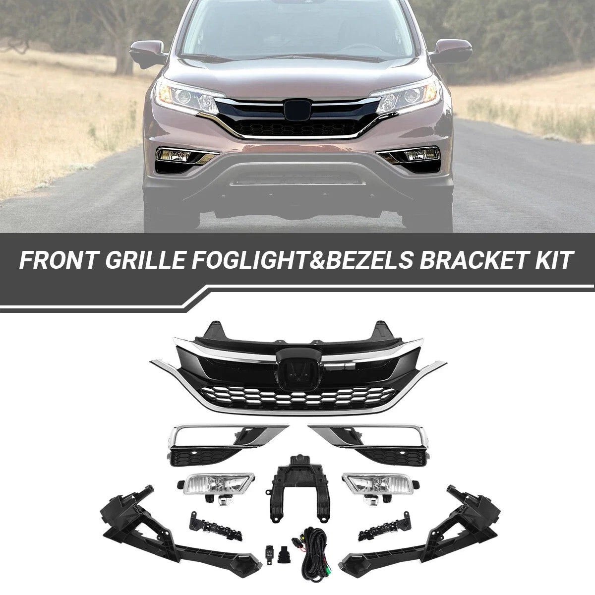 Set of 11 Front Grille Fog Light Bezels Bracket Kit for Honda CR-V (2015–2016)