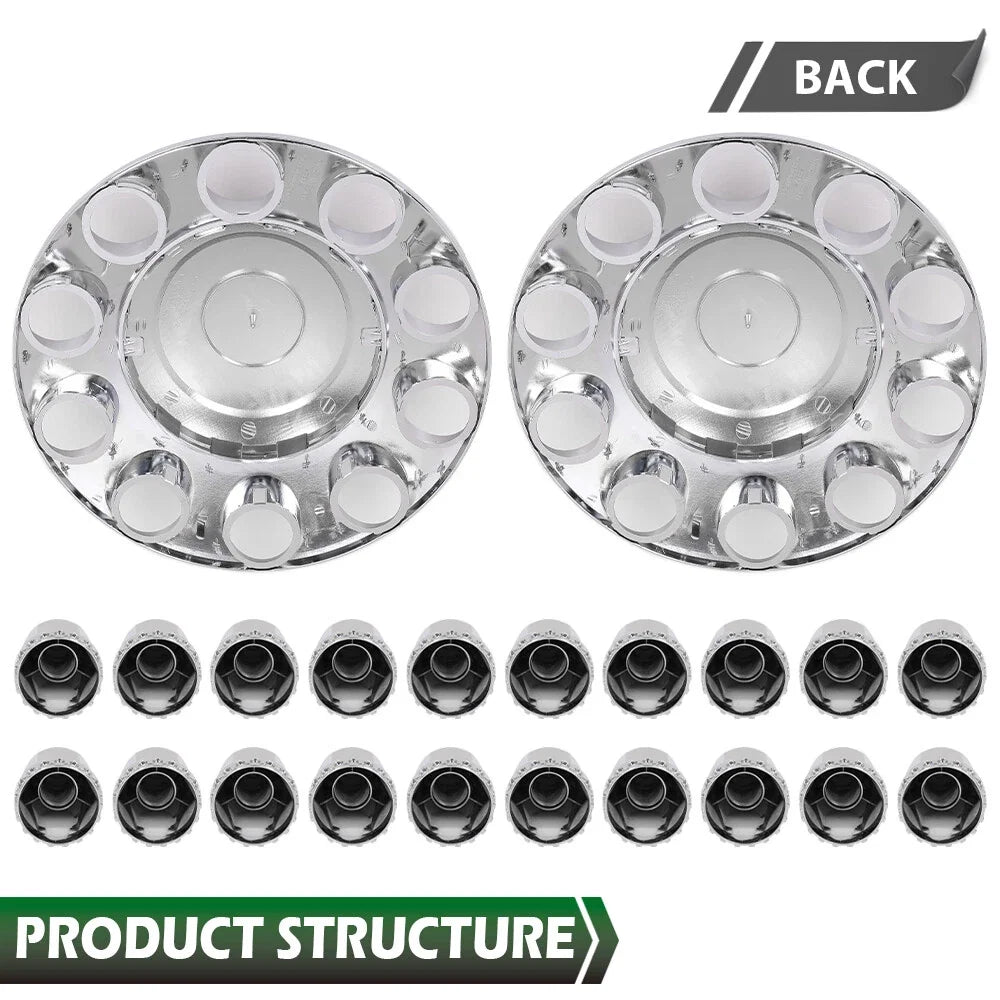 Set of 2 Silver Front Axle Wheel Covers for Semi Truck