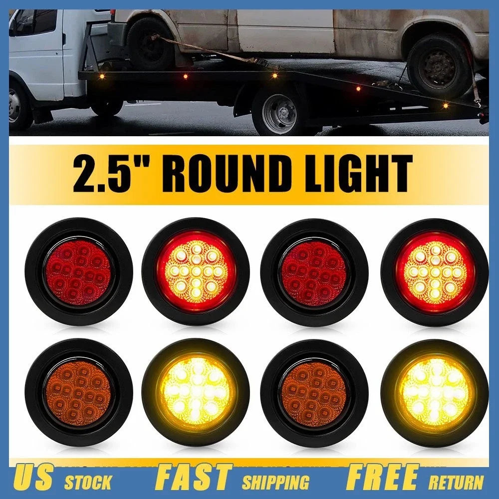 2X 12V LED Marker Lights for Truck Trailer (Round Amber Red)