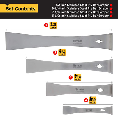 4-Piece Stainless Steel Pry Bar Scraper Set for Titan 17009