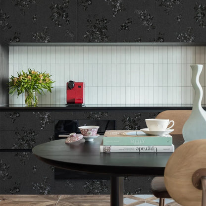 Peel and Stick Wallpaper for Home Decor (17.7" x 118", Black Floral)