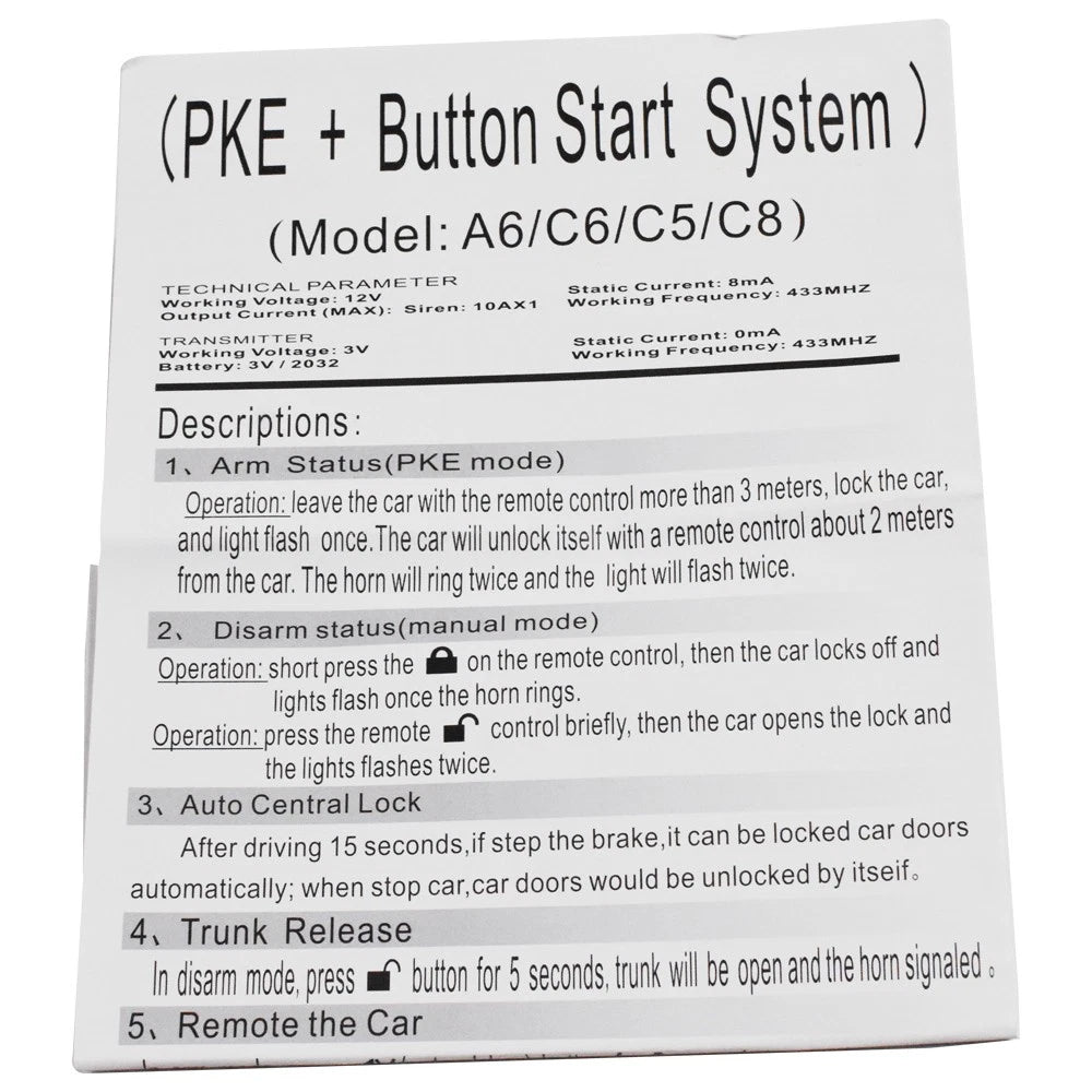 Keyless Push Start Button Kit with Remote Control for Universal Cars