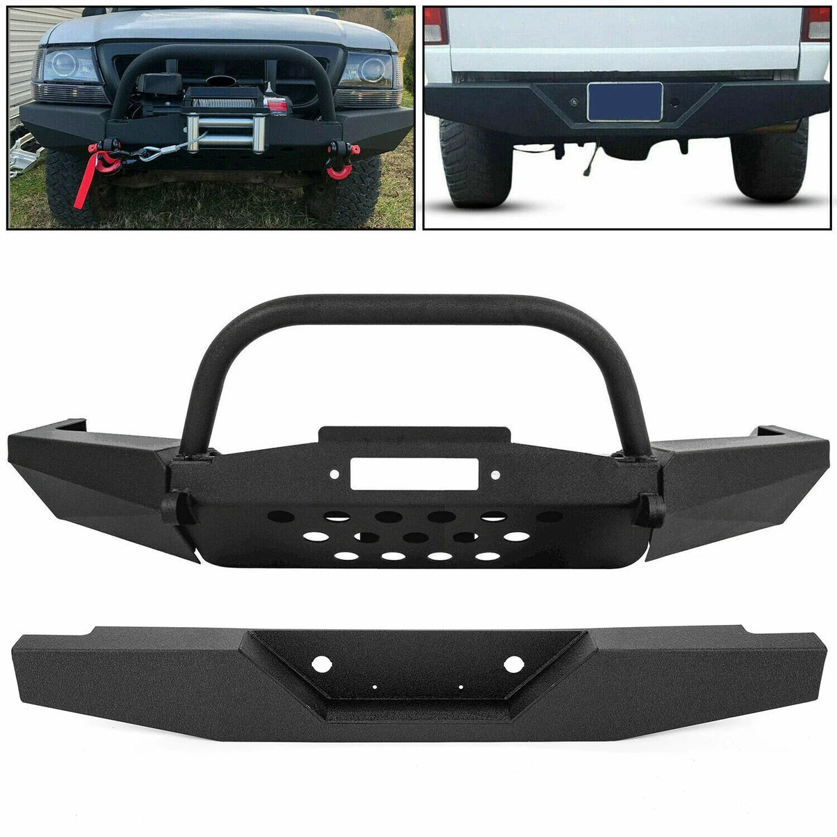 Front Winch Bumper with Bull Bar & Rear Bumper for Ford Ranger (1993–2011)