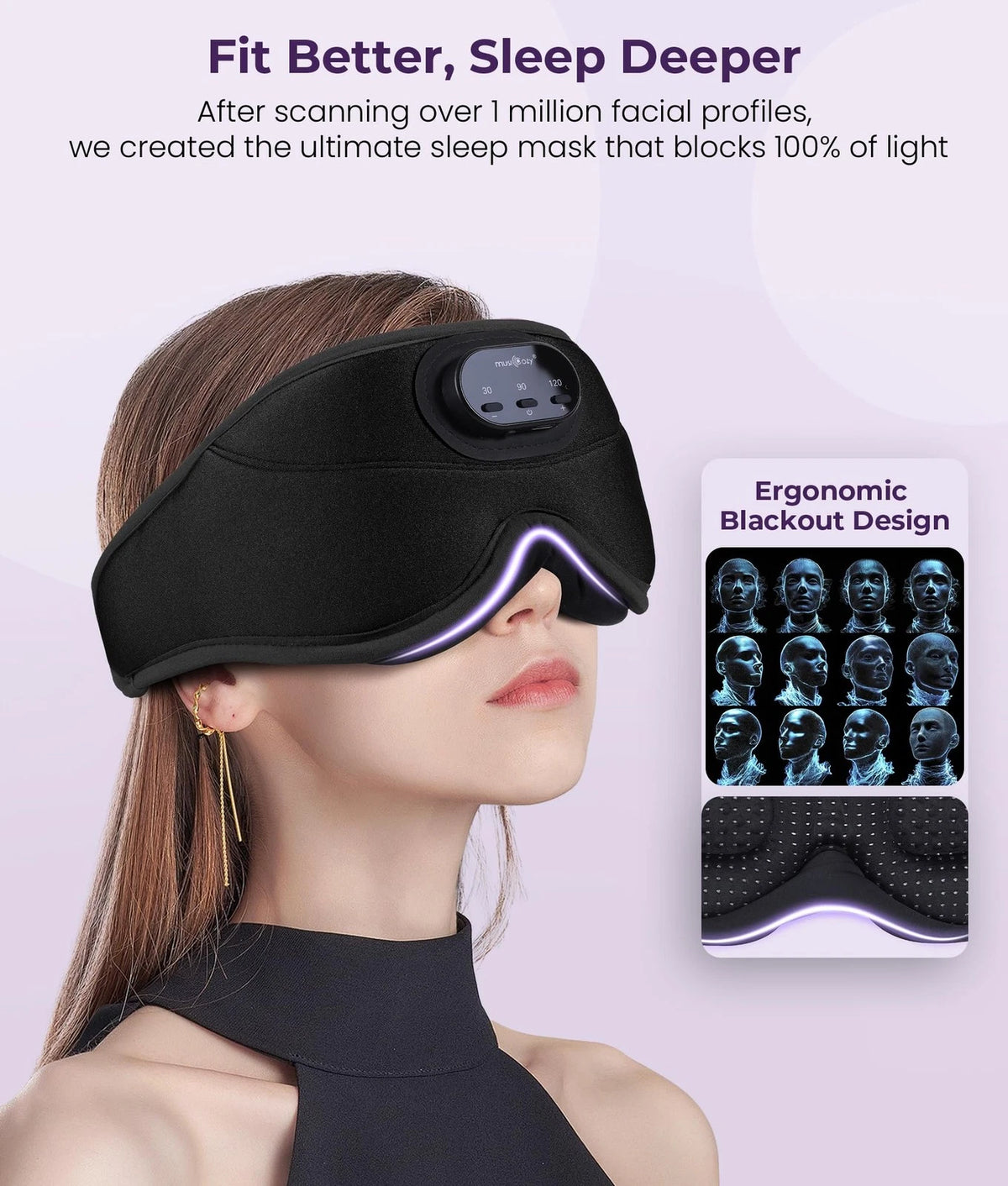 Bluetooth Sleep Mask for MUSICOZY (Pack of 1) - Light Black
