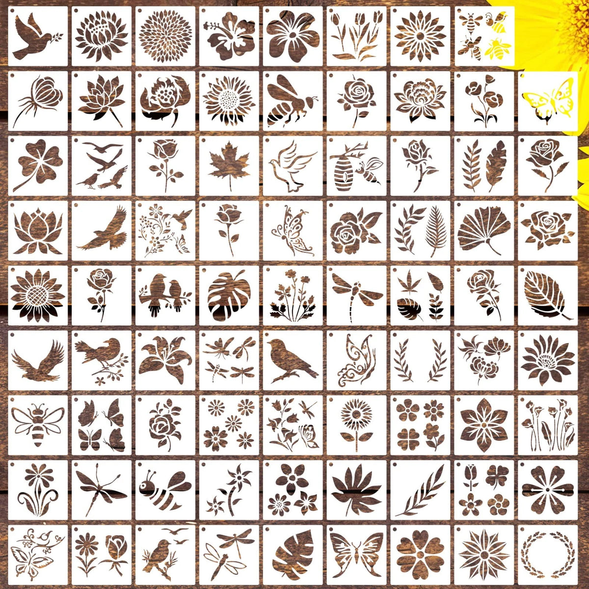 80 Pcs Stencils for Painting on Wood (Reusable Flower Butterfly)