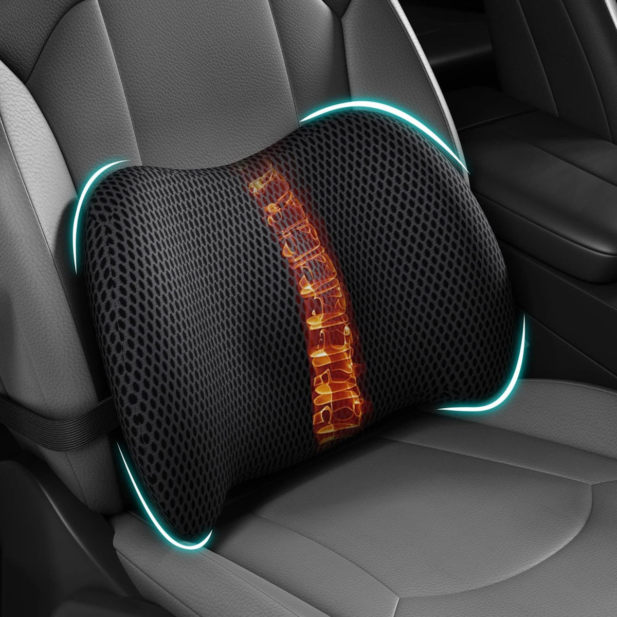 Lumbar Support Pillow for Car Seat - Memory Foam Black