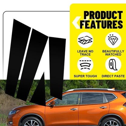 Set of 8 Piano Black Window Pillar Posts for Nissan Rogue (2014–2020)