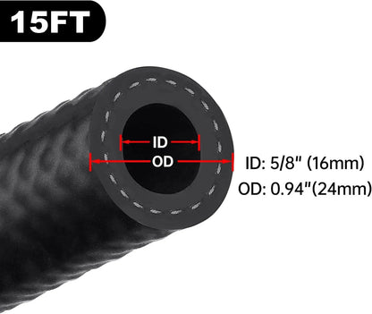 Fuel Line Hose for Small Engines (15 Feet, 5/8 ID) Rubber 300PSI