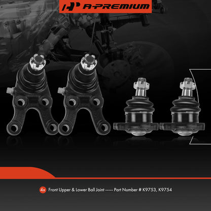 Set of 4 Front Upper & Lower Ball Joints for Mitsubishi Montero (1992–2000) MB860829, MB860830, MB831037, K9753, K9754, K9755