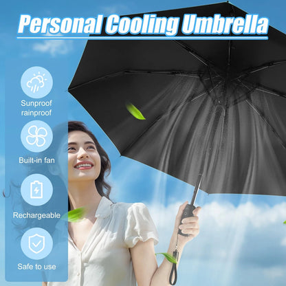 Portable Sun and Rain Umbrella with Cooling Fan, UPF 50+ Protection