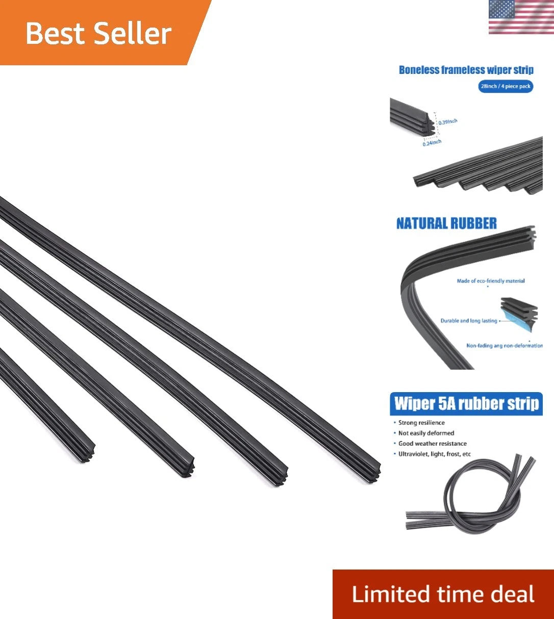 Set of 4 Silicone Windshield Wiper Strips for All Cars