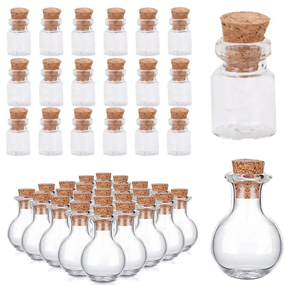 Set of 20 Clear Cork Vials Glass Bottles for Crafts and Wishing (No Part Numbers)