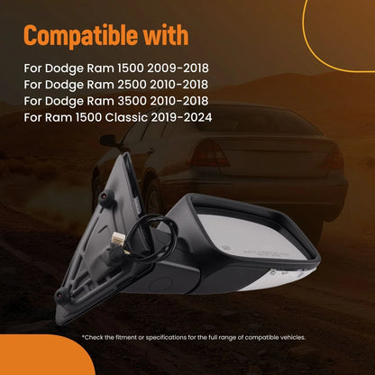 Power Heated Right Side Mirror for Dodge Ram 1500 (2009–2018) Signal
