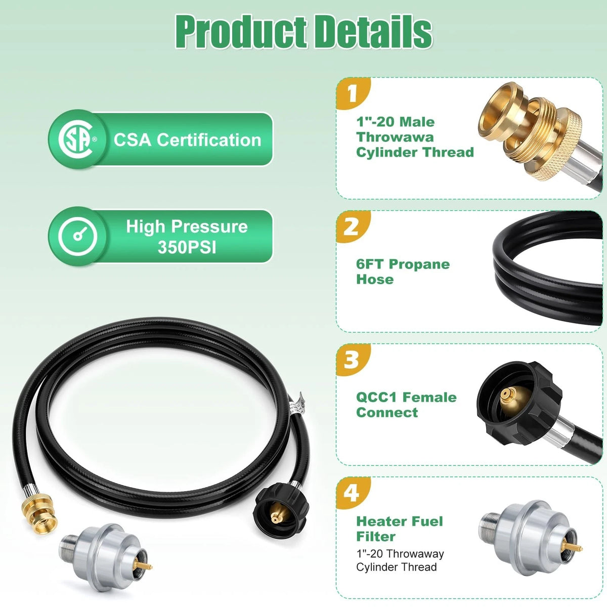 Propane Fuel Filter with 6FT Adapter Hose for 20-40lb Tanks