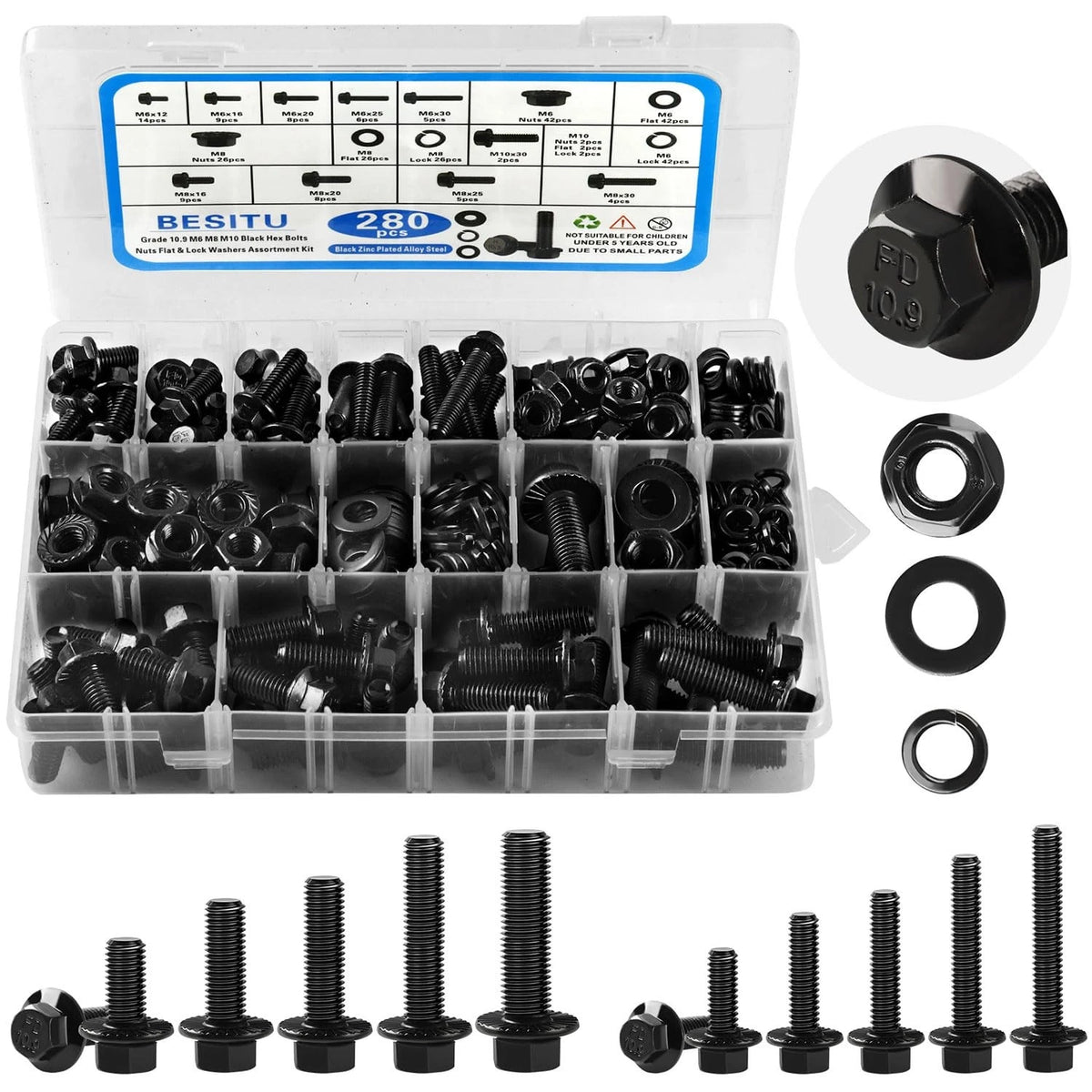 Set of 280 Metric Flange Bolts M6 M8 M10 for Automotive Applications