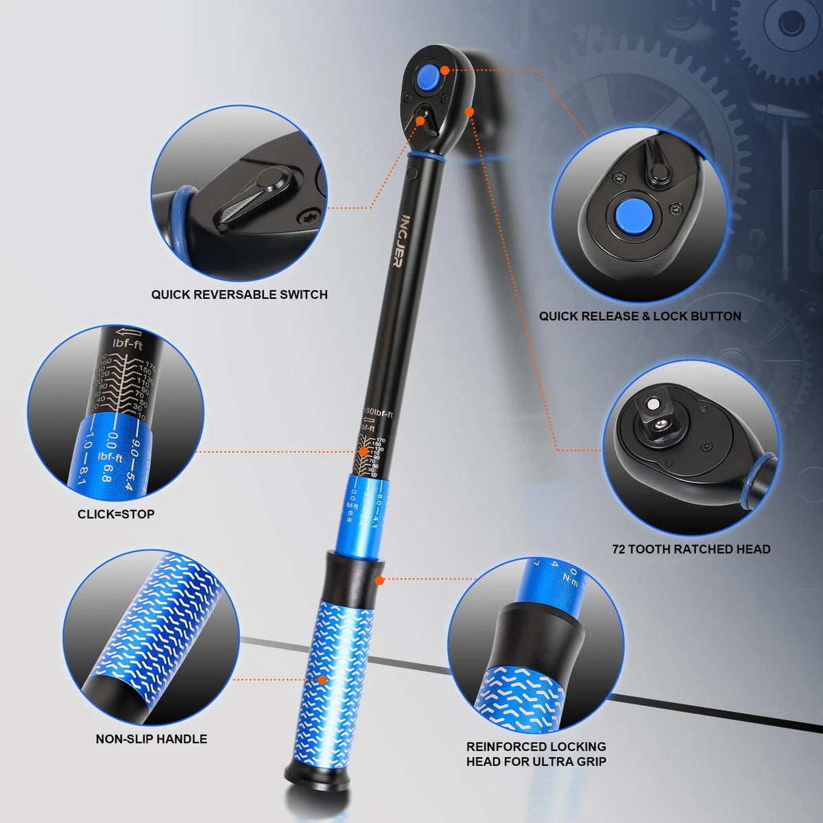 1/2" Drive Click Torque Wrench 10-180 Ft.lb for Automotive
