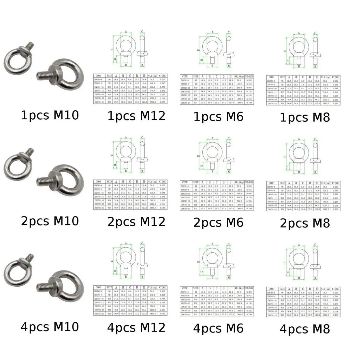 Lifting Eye Bolt M6 for A4 (316 Marine Stainless Steel) (39mm Height)