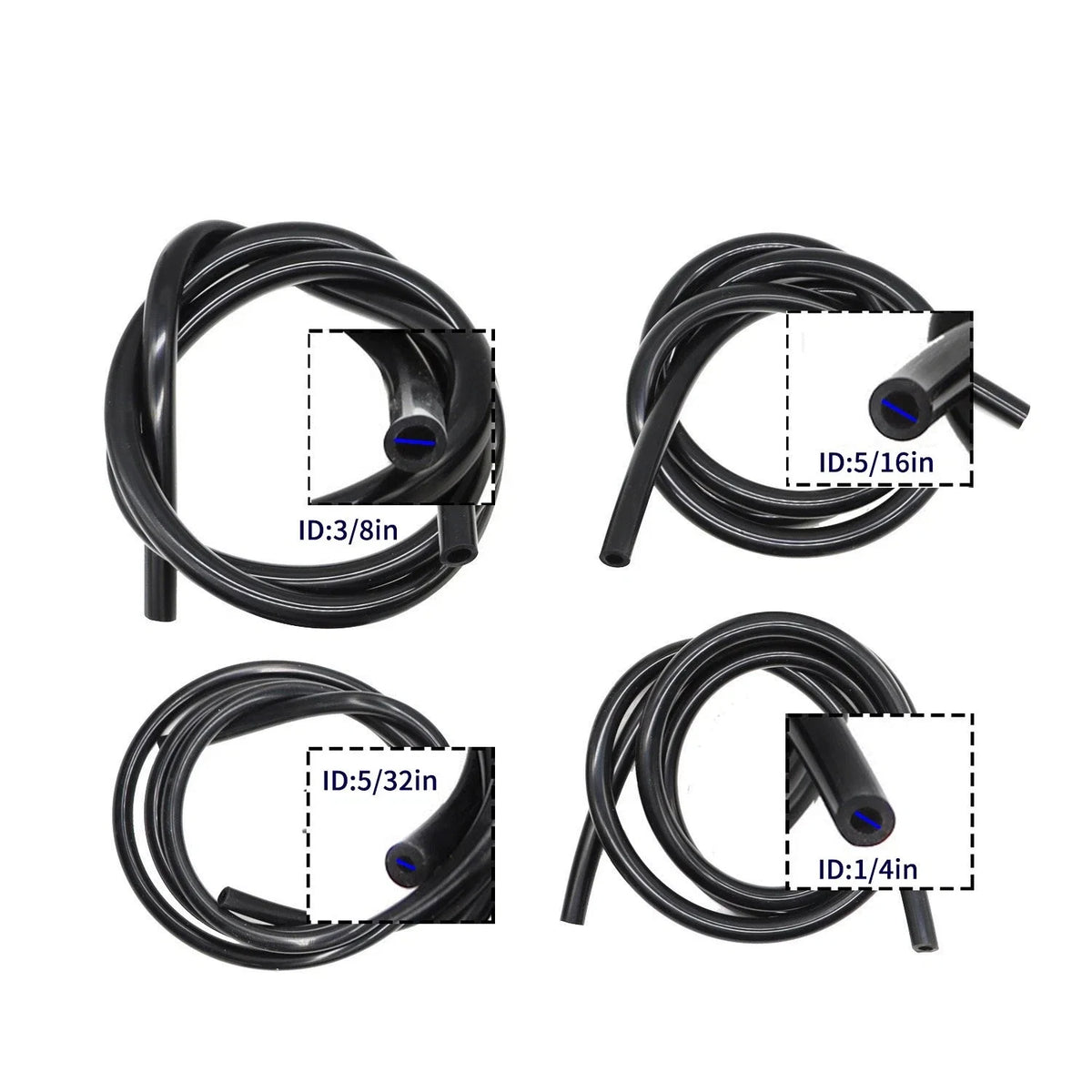 Set of 4 Vacuum Tubing Hose Lines 5/32 1/4 5/16 3/8" 5FT 130PSI