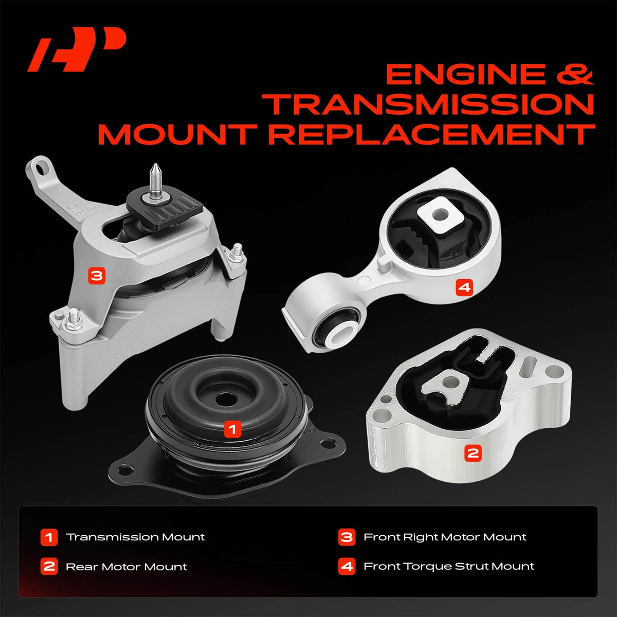 Set of 4 Engine Motor & Trans. Mounts for Nissan Altima (2007–2012) 11360-JA000, 11220-JA000, 11350-JA00A, 11210-JA000
