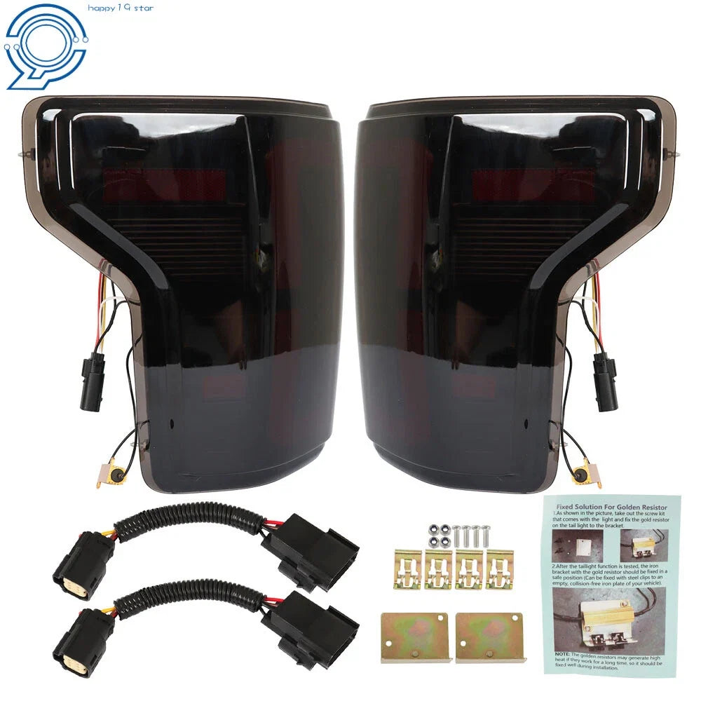 Set of 2 LED Tail Lights for Ford F150 (2015–2020) Black Housing Smoke Lens