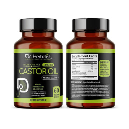 Castor Oil Capsules 1600mg Cold Pressed Ricinus Communis Oil Softgels