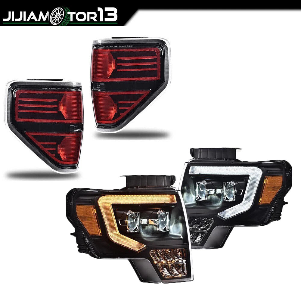 Set of 2 Dual LED Projector Headlights & Tail Lights for Ford F150 (2009–2014)