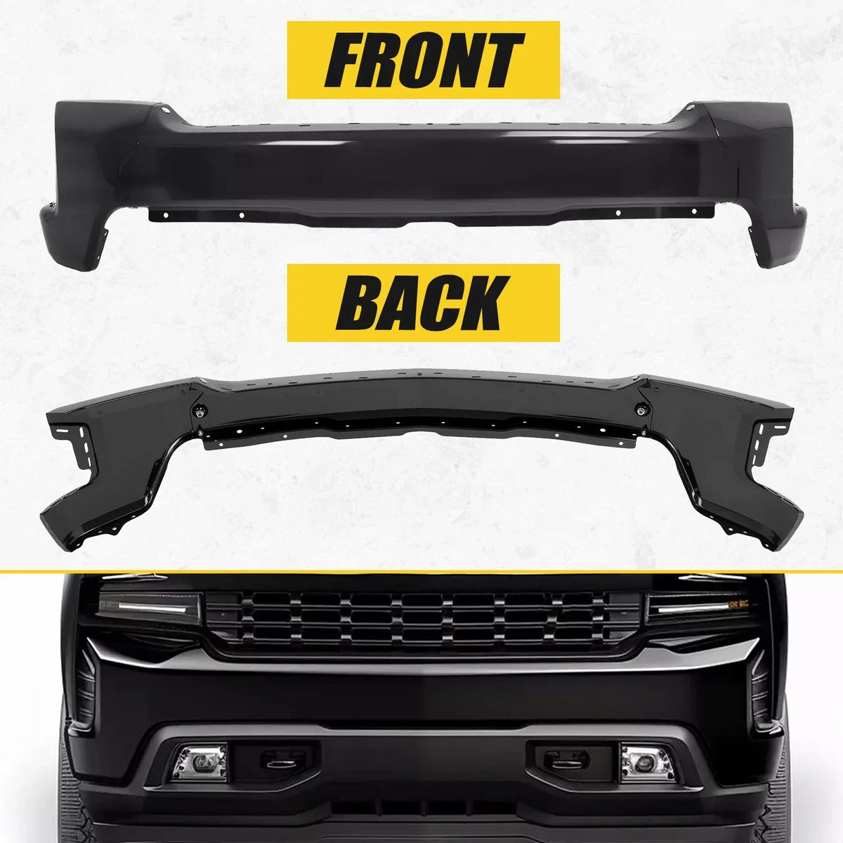 Front Bumper Face Bar for Chevrolet Silverado 1500 (2019–2022) Steel Black