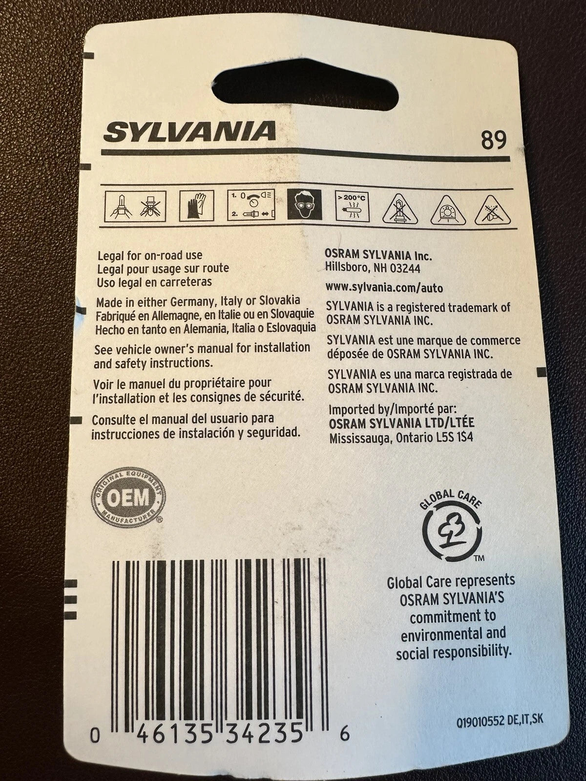 2X Sylvania 89 Bulbs for License Plate Dome Light (13V 7.5W)