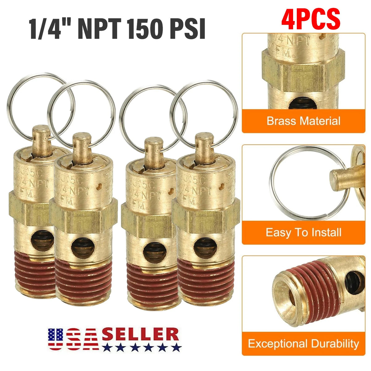 4X 1/4" NPT 150 PSI Air Compressor Relief Pressure Safety Valve