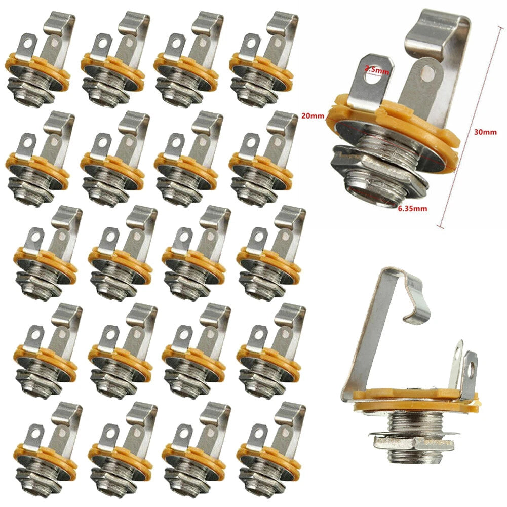 Set of 20 Mono/Stereo 1/4" 6.35mm Socket Jack Connectors for Guitar