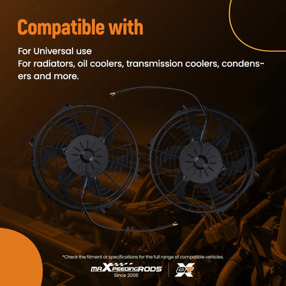 2X 10" Slim Radiator Cooling Fans Kit for Universal Vehicles (12V)
