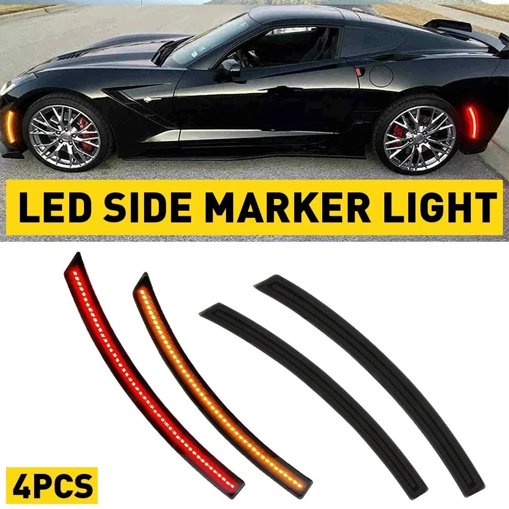 Set of 4 Smoked LED Amber Red Side Marker Lights for Chevy Corvette C7 (2014–2019)