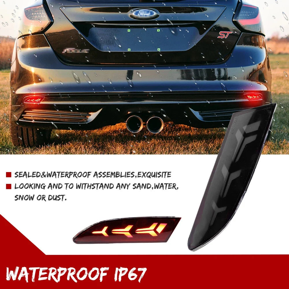 Smoked LED Tail Brake Fog Lamp with Sequential Turn Signal for Ford Focus (2012–2014)