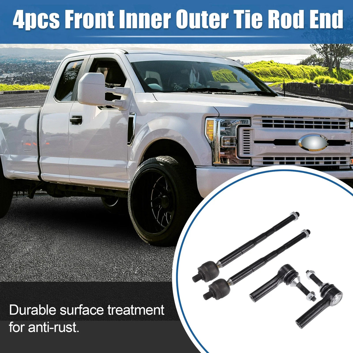 Set of 4 Front Inner Outer Tie Rod End Links for Ford Flex, Lincoln MKS