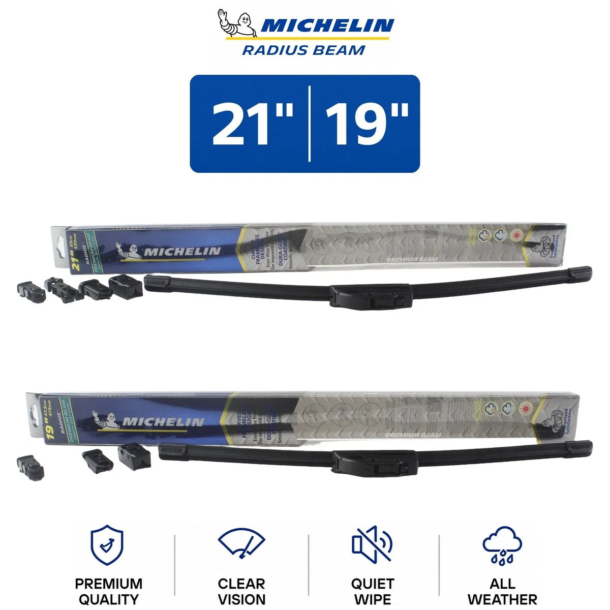 Set of 2 Michelin Radius Beam Wiper Blades for Lexus ES300 (1992–1996)